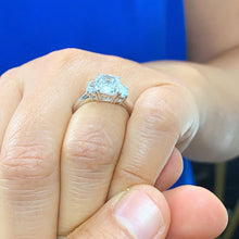 Load image into Gallery viewer, Cushion Cut Center Moissanite And Half Moon Sides Engagement Ring 14k Solid White Gold Bridal Ring Three Stone Syle Wedding Ring 3.00ctw