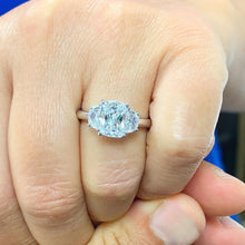 Load image into Gallery viewer, Cushion Cut Center Moissanite And Half Moon Sides Engagement Ring 14k Solid White Gold Bridal Ring Three Stone Syle Wedding Ring 3.00ctw