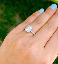 Load image into Gallery viewer, Emerald Cut Moissanite And CVD Round Cut Diamond Engagement Ring Set In 14k Solid White Gold Wedding Ring Halo Style Bridal Ring 2.90ctw