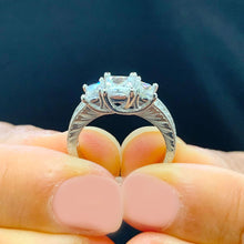 Load image into Gallery viewer, GIA Certified Natural Princess And Round Cut Diamond Engagement Ring Antique Style 14k Solid White Gold Wedding Ring Three Stone Style 1.50