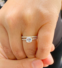 Load image into Gallery viewer, Asscher Cut and Round Cut Side Diamond Engagement Ring And Band IGI Certified 14K Solid Yellow Gold Prong Set Wedding Bridal Set 1.50ctw