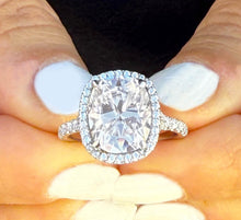 Load image into Gallery viewer, Cushion Cut And Round Cut Sides IGI Certified Diamond Engagement Ring Split shank Design Halo Style Ring Set In 14k Solid White Gold 5.60ctw