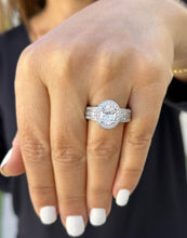 Load image into Gallery viewer, Oval Shape Moissanite And Round CVD Diamond Engagement Ring 14K Solid And Heavy (over 10gr) White Gold Halo Style Bridal Wedding Ring 4.00ct
