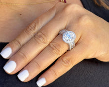 Load image into Gallery viewer, Oval Shape Moissanite And Round CVD Diamond Engagement Ring 14K Solid And Heavy (over 10gr) White Gold Halo Style Bridal Wedding Ring 4.00ct