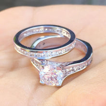 Load image into Gallery viewer, Round Cut Moissanite Engagement Ring And Matching Band Set In 14k Solid White Gold Bridal Ring Set Chanel Set Women's Wedding Set 3.50ctw