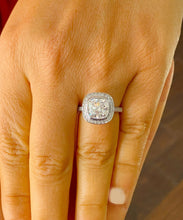 Load image into Gallery viewer, Cushion Cut Moissanite and Round Cut Natural Diamond Sides Engagement Ring Bezel Set 14k Solid White Solid Gold Wedding Bridal Ring 3.00ctw