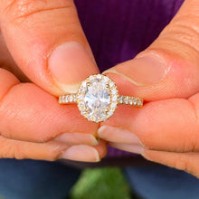 Load image into Gallery viewer, Oval Cut Center and Round Cut Sides Diamond Engagement Ring IGI Certified Set In 14k Yellow Gold Wedding Ring Halo Style Bridal Ring 1.50ctw