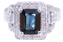 Load image into Gallery viewer, 14k solid white gold natural emerald cut sapphire ring and natural round cut diamonds ring art deco antique halo wedding ring 4.90ctw
