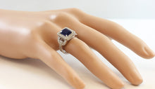 Load image into Gallery viewer, 14k solid white gold natural emerald cut sapphire ring and natural round cut diamonds ring art deco antique halo wedding ring 4.90ctw
