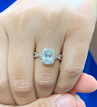 Load image into Gallery viewer, Cushion Cut Moissanite And Round cvd Diamond Sides Engagement Ring 14k Solid Yellow Gold Bridal Wedding Ring Twisted Shank Halo 2.25ctw
