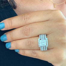 Load image into Gallery viewer, Princess Cut Center And Emerald Baguettes and Round Cut Sides Moissanite Engagement Ring And Two Bands 14k Solid And Heavy White Gold 5.00ct