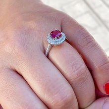 Load image into Gallery viewer, Round Cut Ruby And Round Cut CVD Diamonds Engagement Ring 14k Solid White Gold Wedding Bridal Ring Double Halo Style Anniversary 2.15ctw