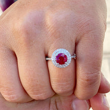 Load image into Gallery viewer, Round Cut Ruby And Round Cut CVD Diamonds Engagement Ring 14k Solid White Gold Wedding Bridal Ring Double Halo Style Anniversary 2.15ctw