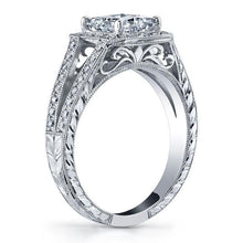 Load image into Gallery viewer, Princess Cut Moissanite And Round Cut Sides Engagement Ring 14k Solid Heavy White Gold Filigree Design Bridal Ring Halo Wedding Ring 3.70ctw