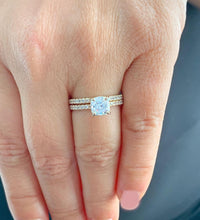 Load image into Gallery viewer, Asscher Cut and Round Cut Side Diamond Engagement Ring And Band IGI Certified 14K Solid Yellow Gold Prong Set Wedding Bridal Set 1.50ctw