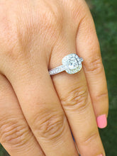 Load image into Gallery viewer, Cushion Cut Moissanite And Round Cut CVD Diamond Engagement Ring Bezel Set In 14k Solid White Gold Bridal Ring Halo Style Wedding Ring 1.70