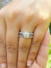 Load image into Gallery viewer, Round Cut Diamond Engagement Ring And Two Matching Bands IGI Certified 14k Solid White Gold Halo Bezel Set Style Wedding Set For Her 1.80ctw