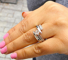Load image into Gallery viewer, Princess Cut Moissanite Engagement Ring And Matching Band Tension Set In 14k Solid And Heavy White Gold Wedding Set Lay's Bridal Set 1.50ctw