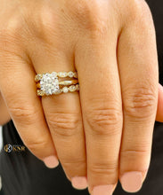 Load image into Gallery viewer, Round Cut Diamond Engagement Ring And Two Matching Bands IGI Certified Three Piece 14k Yellow Gold Halo Style Bridal Wedding Ring 2.25ctw