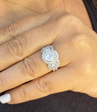 Load image into Gallery viewer, Round Cut Diamond Engagement Ring And Matching Band Three Stone Style IGI Certified 14k Solid White Gold Halo Bridal Wedding set 2.70ctw