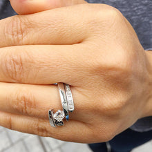 Load image into Gallery viewer, Princess Cut Moissanite Engagement Ring And Matching Band Tension Set In 14k Solid And Heavy White Gold Wedding Set Lay's Bridal Set 1.50ctw