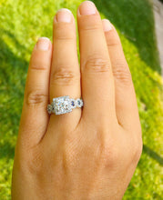Load image into Gallery viewer, Round Cut Diamonds And Sapphire Halo Style Engagement Ring IGI Certified 14K Solid White Gold Bridal Wedding Ring Braided Twisted Shank 2.00