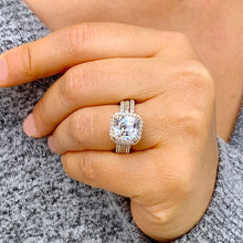 Load image into Gallery viewer, Cushion Cut Moissanite And Round Cut Sides Engagement Ring And Two Matching Bands Bridal Wedding Set Halo Style 14k Solid Yellow Gold 6.80ct