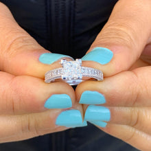 Load image into Gallery viewer, Princess Cut And Round And Princess Cut Side Diamond Engagement Ring Bridal Filigree Antique Style IGI Certified 14K Solid White Gold 2.00ct