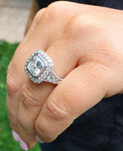 Load image into Gallery viewer, Asscher Cut Moissanite and Round Cut Sides Bezel Set Engagement Ring 14k Solid and Heavy White Gold Bridal Wedding Ring Filigree 3.70ctw