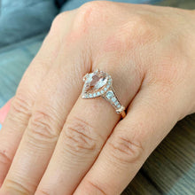 Load image into Gallery viewer, Natural Pear Morganite Ring And Natural Round Cut Side Diamond Ring 14k Solid Rose Gold Wedding Ring Halo Design Engagement Ring 2.50ctw