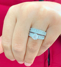 Load image into Gallery viewer, Round Cut Moissanite And Cvd Side Diamond Engagement Ring And Matching Band Se 14k Solid White Gold Wedding Bridal Set Ring And Band 3.10ctw