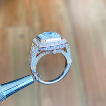 Load image into Gallery viewer, Asscher Cut Moissanite and Round Cut Sides Bezel Set Engagement Ring 14k Solid and Heavy Rose Gold Wedding Ring Filigree Bridal Ring 4.60ctw