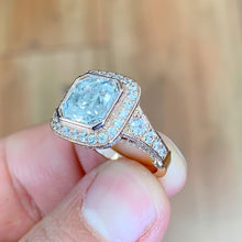 Load image into Gallery viewer, Asscher Cut Moissanite and Round Cut Sides Bezel Set Engagement Ring 14k Solid and Heavy Rose Gold Wedding Ring Filigree Bridal Ring 4.60ctw