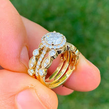 Load image into Gallery viewer, Round Cut Moissanite Engagement Ring And Two Matching Bands Filigree Design Set In 14k Solid Yellow Gold Antique Style Wedding Set, 2.00ctw