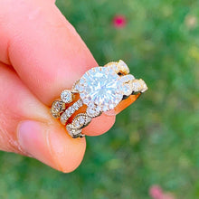 Load image into Gallery viewer, Round Cut IGI Certified Diamond Engagement Ring And Two Matching Bands Bridal Set 14k Solid Yellow Gold Antique style Wedding set 2.00ctw