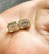 Load image into Gallery viewer, Emerald Cut Diamond Earrings IGI Certified Bezel set Earrings 14k Solid Yellow Solid Gold 4.00ct Screw Back Set Stud Earrings Gift For Her