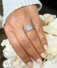 Load image into Gallery viewer, Cushion Cut Moissanite and Round Cut Sides Engagement Ring And Two Matching Bands Halo Style Wedding Bridal Set 14k Solid White Gold 3.40ctw