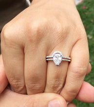 Load image into Gallery viewer, Pear Shape And Round Cut Sides Diamond Engagement Ring And Matching Band IGI Certified 14k Solid White Gold Bridal Wedding Set Halo 1.40ctw