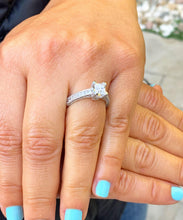 Load image into Gallery viewer, Princess Cut Moissanite And Cvd Round And Princess Cut Side Diamonds Engagement Ring Bridal Antique Style 14k Solid Heavy White Gold 1.80ctw