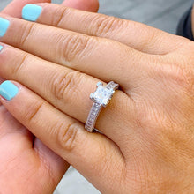 Load image into Gallery viewer, Princess Cut Moissanite And Cvd Round And Princess Cut Side Diamonds Engagement Ring Bridal Antique Style 14k Solid Heavy White Gold 1.80ctw