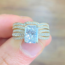 Load image into Gallery viewer, Radiant Cut Moissanite And Round Cut Sides Engagment Ring And Matching Band Bridel Set Women's Wedding Set 14k Solid Yellow Gold 3.30ctw