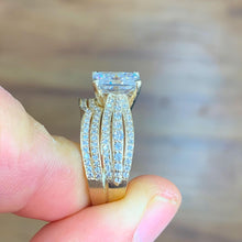 Load image into Gallery viewer, Radiant Cut Moissanite And Round Cut Sides Engagment Ring And Matching Band Bridel Set Women's Wedding Set 14k Solid Yellow Gold 3.30ctw