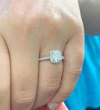 Load image into Gallery viewer, Cushion Cut Moissanite And Round Cut Sides Women's Engagement Ring Set In Women's 14k Solid White Gold Bridal Ring Halo Wedding Ring 2.10ctw