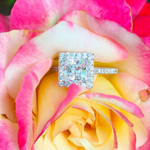Load image into Gallery viewer, Princess Cut Center And Round Cut Sides Diamond Engagement Ring IGI Certified 14k Solid White Gold Bridal Ring Halo Style Wedding Ring 1.70
