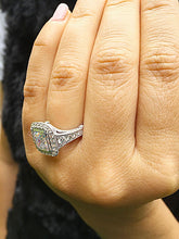 Load image into Gallery viewer, Asscher Cut Moissanite and Round Cut Sides Bezel Set Engagement Ring 14k Solid and Heavy White Gold Bridal Wedding Ring Filigree 3.70ctw