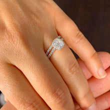 Load image into Gallery viewer, Cushion Cut Moissanite and Round Cut Sides Engagement Ring And Matching Band In 14K Solid White Gold Wedding Ring Halo Bridal Ring 1.75ctw