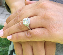 Load image into Gallery viewer, Round Cut Moissanite And Natural Side Diamonds Engagement Ring Halo Style In 14K Solid White Gold Wedding Ring Prong Set Bridal Ring 3.50ctw