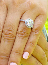 Load image into Gallery viewer, Round Cut Moissanite And Natural Side Diamonds Engagement Ring Halo Style In 14K Solid White Gold Wedding Ring Prong Set Bridal Ring 3.50ctw