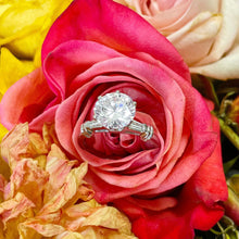 Load image into Gallery viewer, Round Cut Moissanite and Baguettes Cut CVD Diamond Engagement Ring Set In 14k Solid White Gold Wedding Ring Prong Set Bridal Ring 2.24ctw