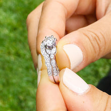 Load image into Gallery viewer, Round Cut Moissanite And Natural Diamonds Sides Engagement Ring And Matching Band Wedding Bridal Set In 14k White Gold Antique Style 1.35ct